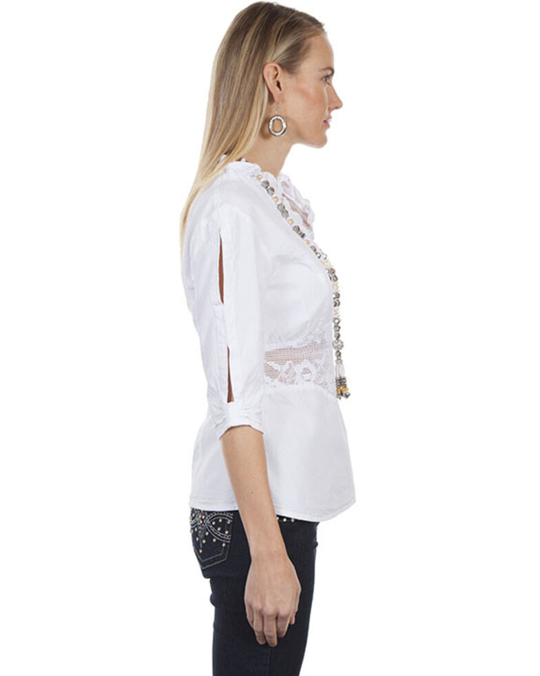 Cantina by Scully Women's White Lace Peek-A-Boo Blouse, White, hi-res