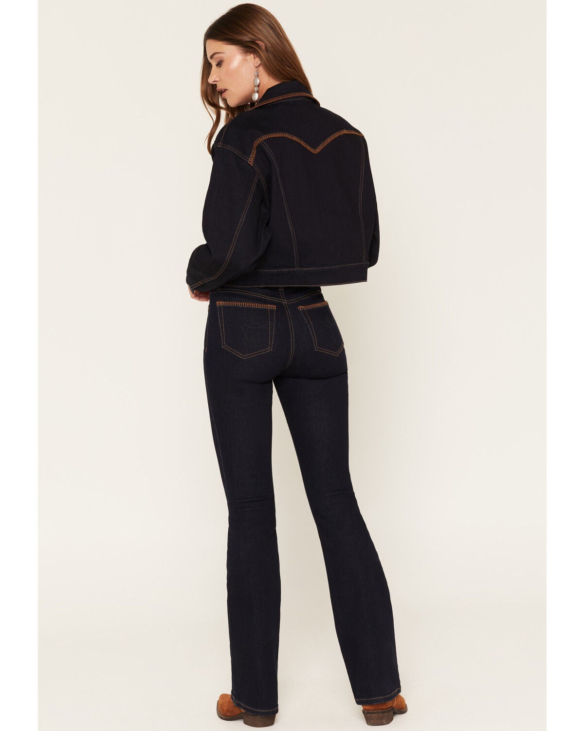 Image #3 - Shyanne Women's Wilder Blanket Stitch Celeste High Rise Bootcut Comfort Stretch Denim Jeans, Dark Wash, hi-res