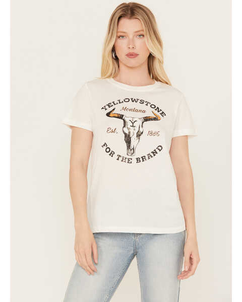 Changes Women's Yellowstone Dutton Ranch Scene Short Sleeve Graphic Tee, Ivory, hi-res