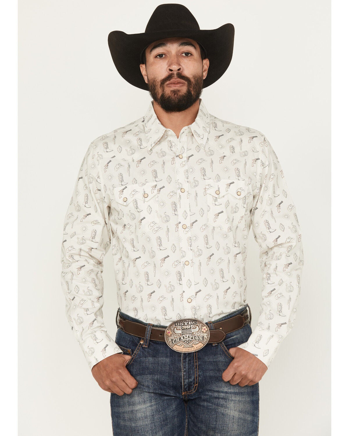 Image #1 - Rock & Roll Denim Men's Conversation Print Long Sleeve Snap Stretch Western Shirt, Natural, hi-res