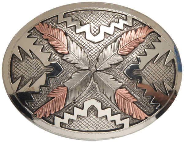 AndWest Vintage "Saguaro" Navajo Feathers Buckle, Two Tone, hi-res