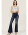 Image #2 - Z&L Women's Delphi Print Smocked Tie Back Sleeveless Crop Top, White, hi-res