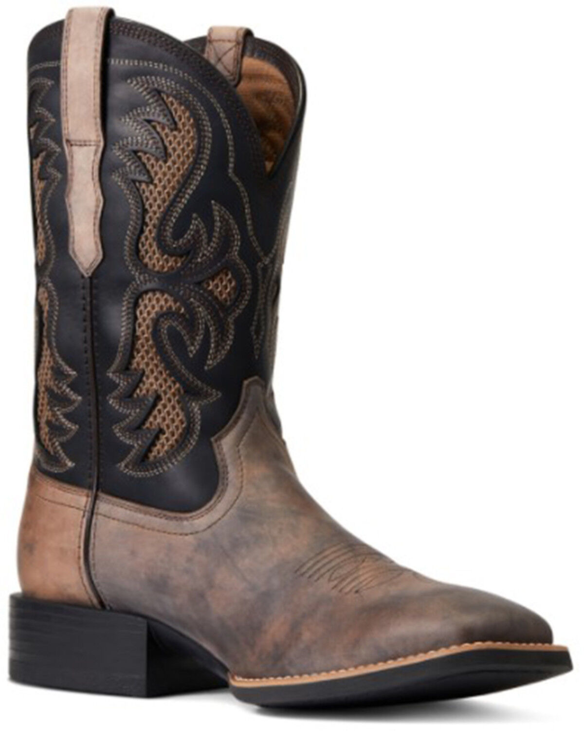 Image #1 - Ariat Men's Tally Ink Sport Frisco VentTEK Leather Performance Western Boot - Broad Square Toe, Brown, hi-res