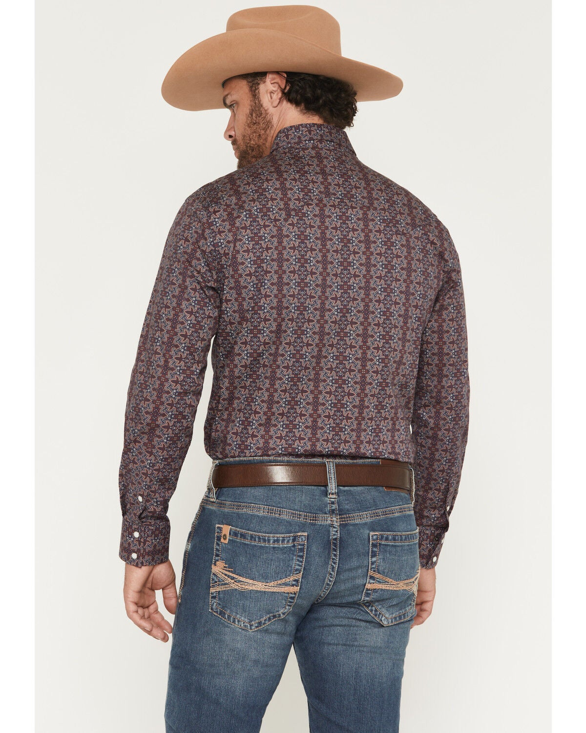 Image #4 - Rock & Roll Denim Men's Bootstitch Long Sleeve Snap Stretch Western Shirt, Burgundy, hi-res