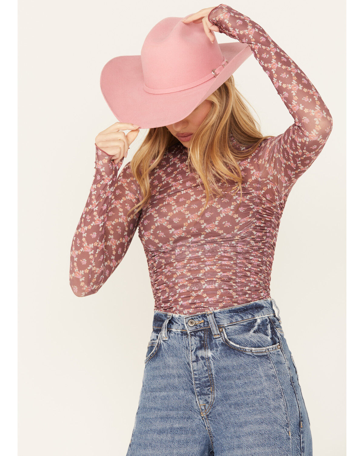 Image #1 - Free People Women's Under It All Printed Bodysuit, Rose, hi-res