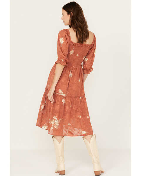 Image #4 - Wild Moss Women's Jacquard Smocked Front Dress, Rust Copper, hi-res