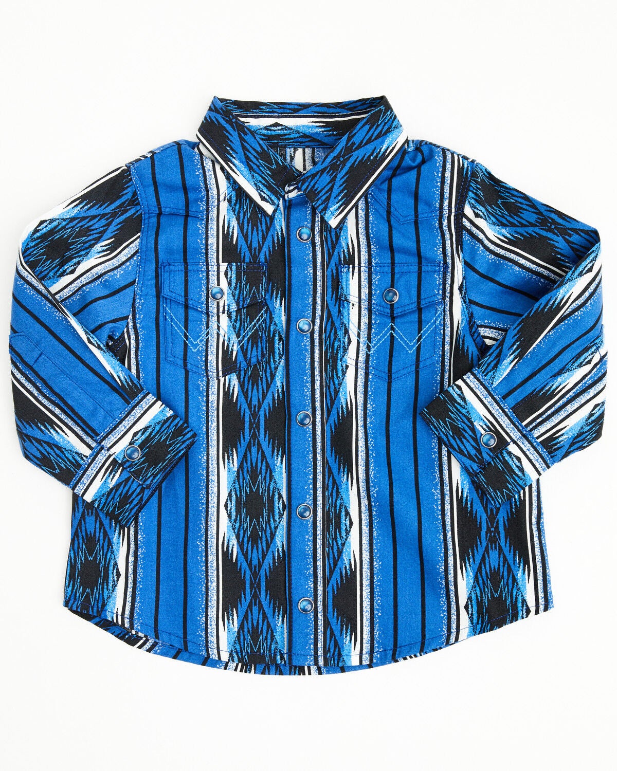 Image #1 - Wrangler Infant Boys' Serape Striped Southwestern Print Long Sleeve Snap Western Shirt, Blue, hi-res