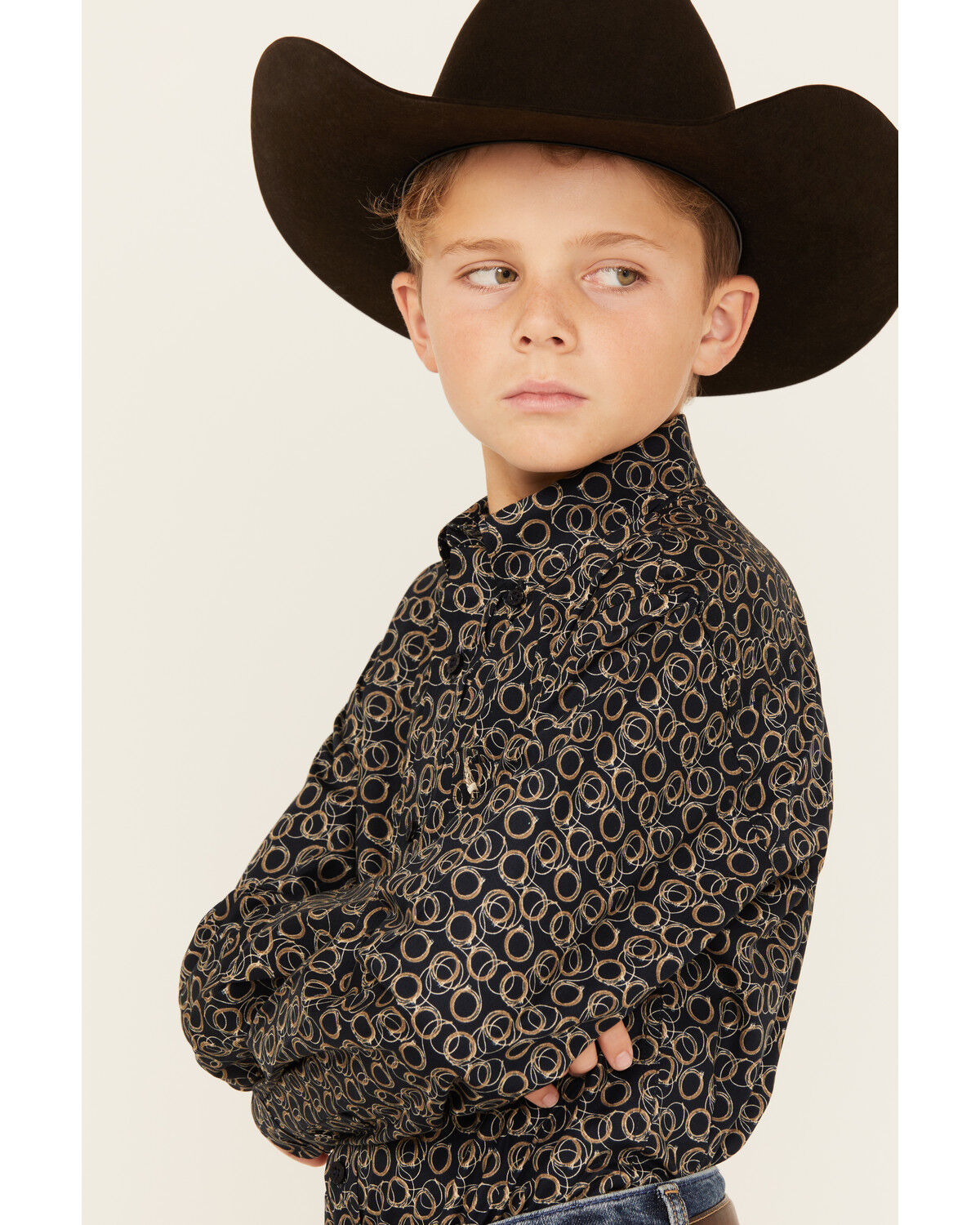 Image #2 - Cinch Boys' Geo Print Long Sleeve Button-Down Western Shirt, Navy, hi-res