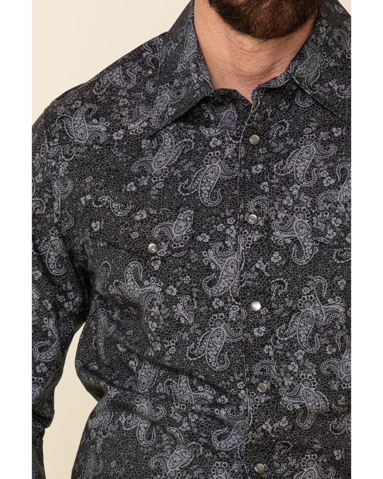 Rock & Roll Denim Men's Black Paisley Print Snap Long Sleeve Western Shirt , Black, hi-res