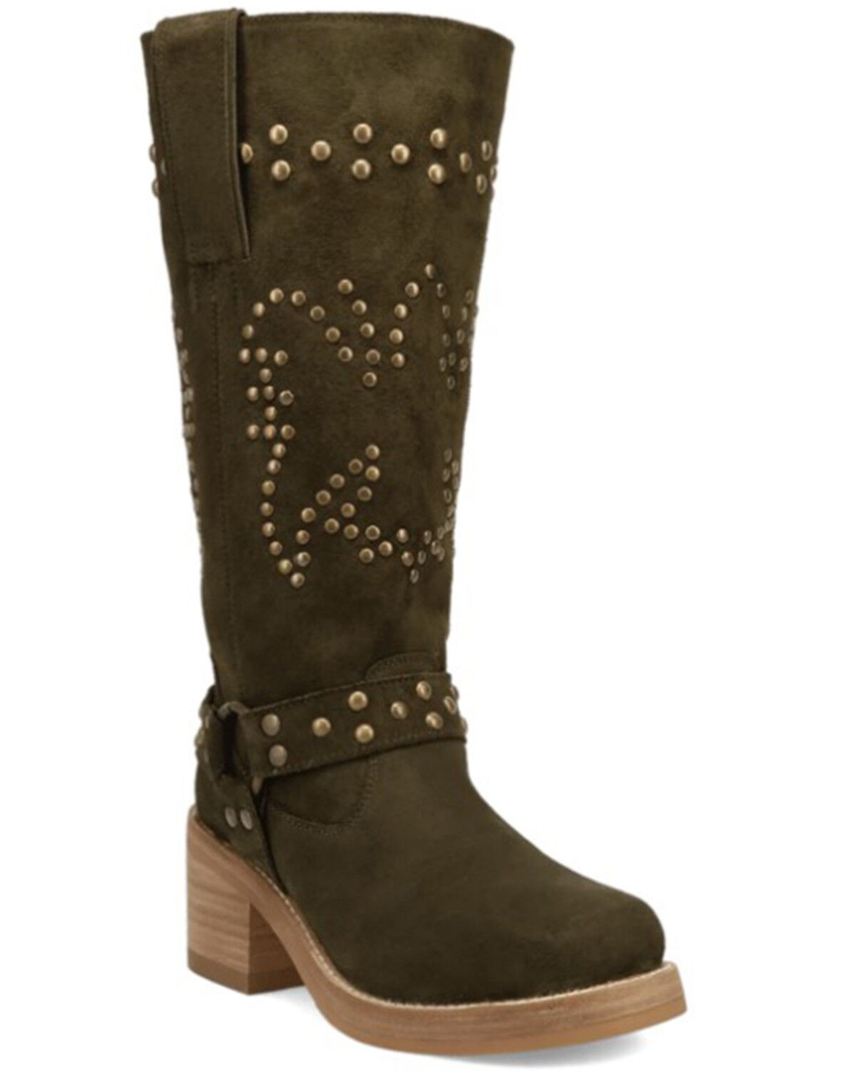Image #1 - Dingo Women's Troubadour Studded Tall Fashion Boots - Round Toe, Olive, hi-res