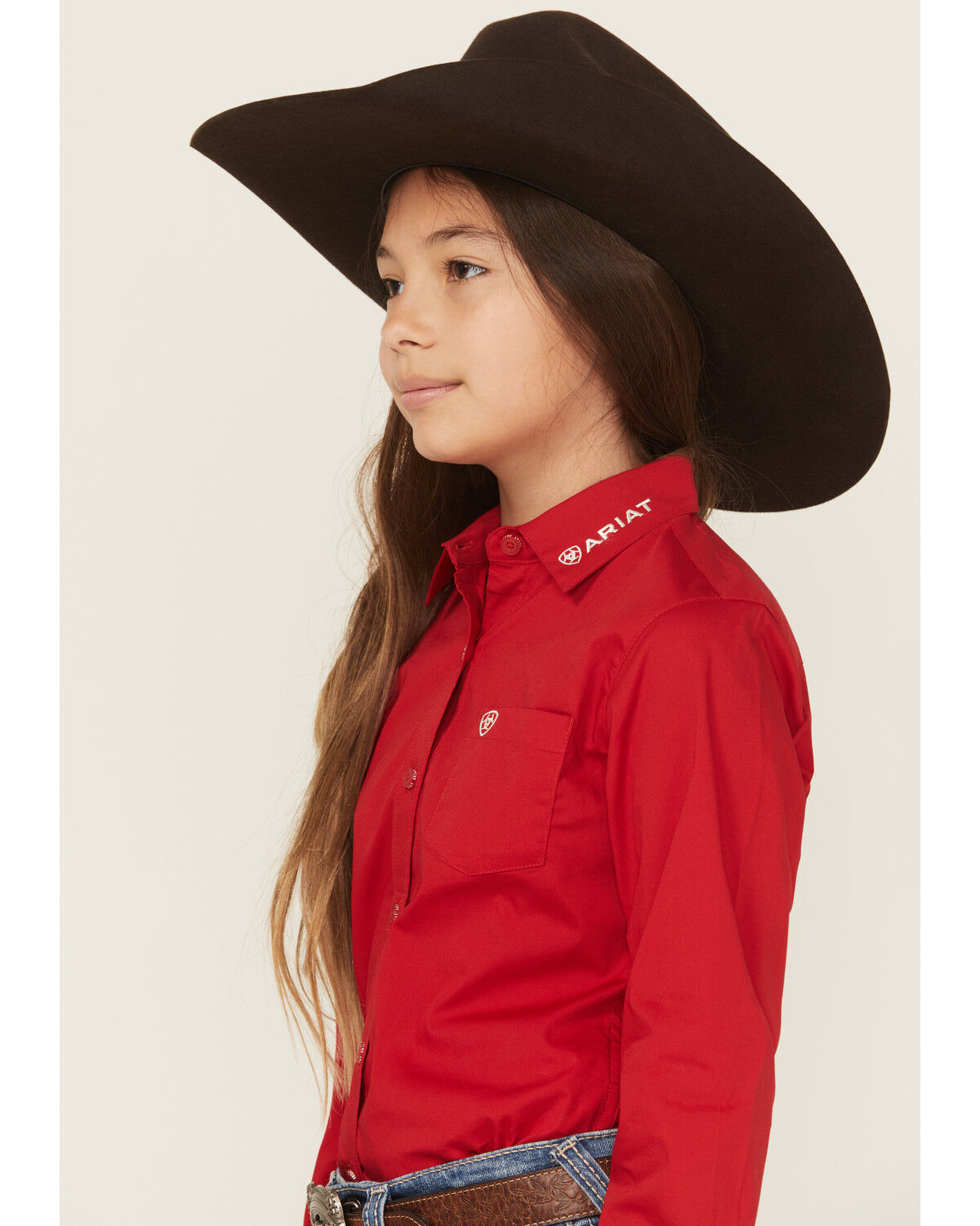 Image #3 - Ariat Girls' Serape Striped Team Logo Long Sleeve Button-Down Stretch Western Shirt, Red, hi-res