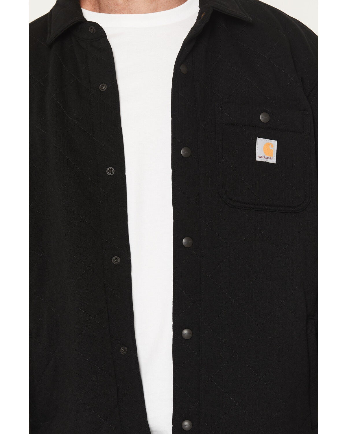 Image #3 - Carhartt Men's Rain Defender&reg; Loose Fit Heavyweight Quilted Snap Front Shirt Jacket, Black, hi-res