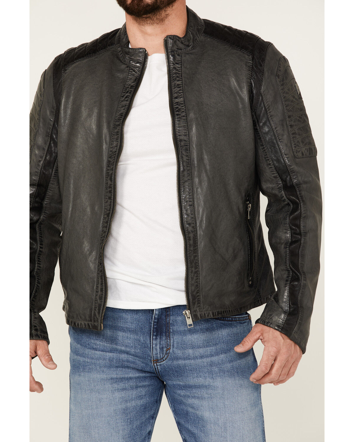 Image #3 - Maruitius Leather Men's Plexo Gray Zip-Front Leather Moto Jacket, , hi-res