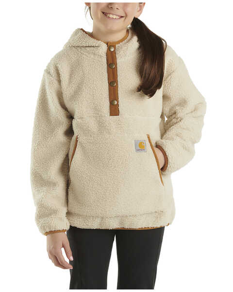 Carhartt Little Girls' 1/4 Snap Fleece Sweatshirt , Cream, hi-res