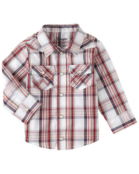 Wrangler Infant Boys' Plaid Print Long Sleeve Pearl Snap Western Shirt, Red, hi-res