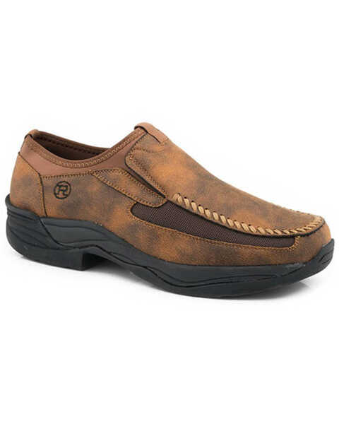 Image #1 - Roper Men's Colt Vintage Faux Slip-On Casual Shoes - Moc Toe , Tan, hi-res
