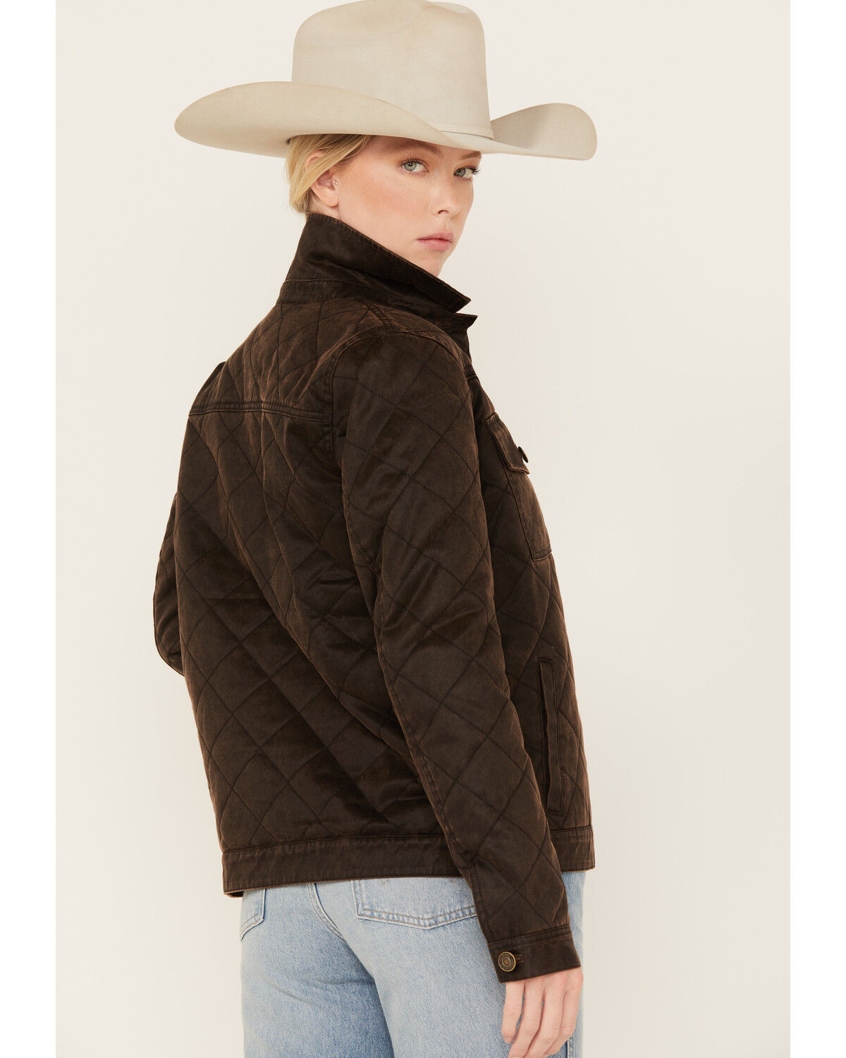 Image #4 - Shyanne Women's Quilted Faux Oil Skin Jacket, Medium Brown, hi-res