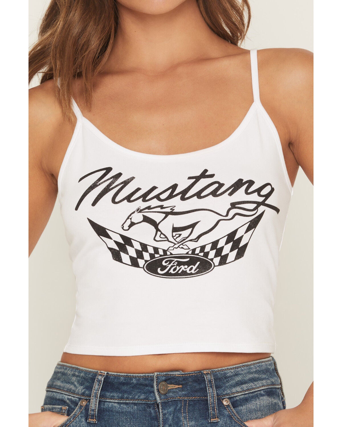 Image #3 - Merch Traffic Women's Ford Mustang Cropped Graphic Tank, White, hi-res