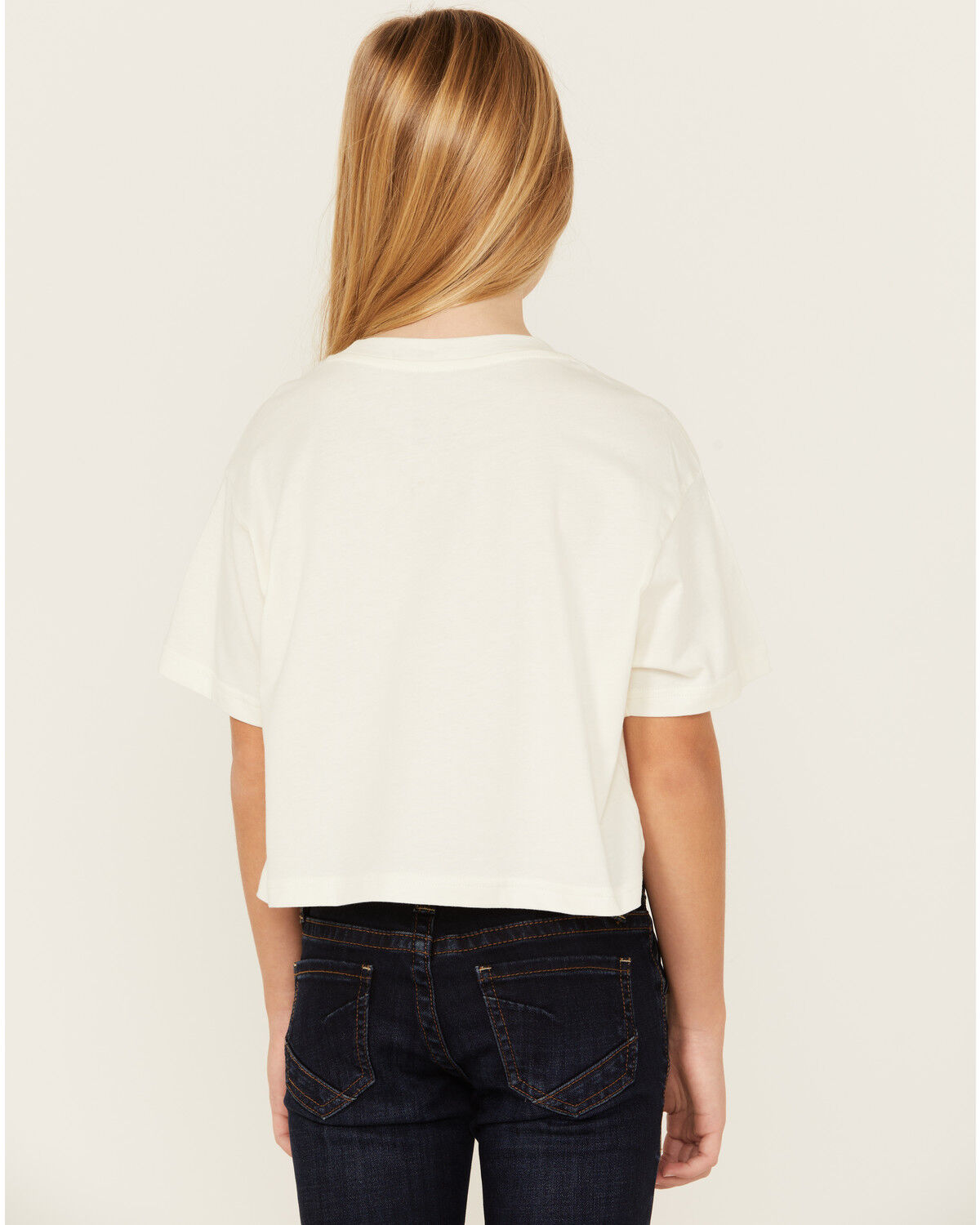 Image #4 - Ariat Girls' Logo Short Sleeve Graphic Cropped Tee, White, hi-res