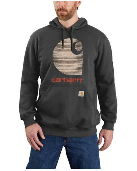 Carhartt Men's Rain Defender® Loose Fit Midweight Logo Graphic Hooded Sweatshirt , Charcoal, hi-res