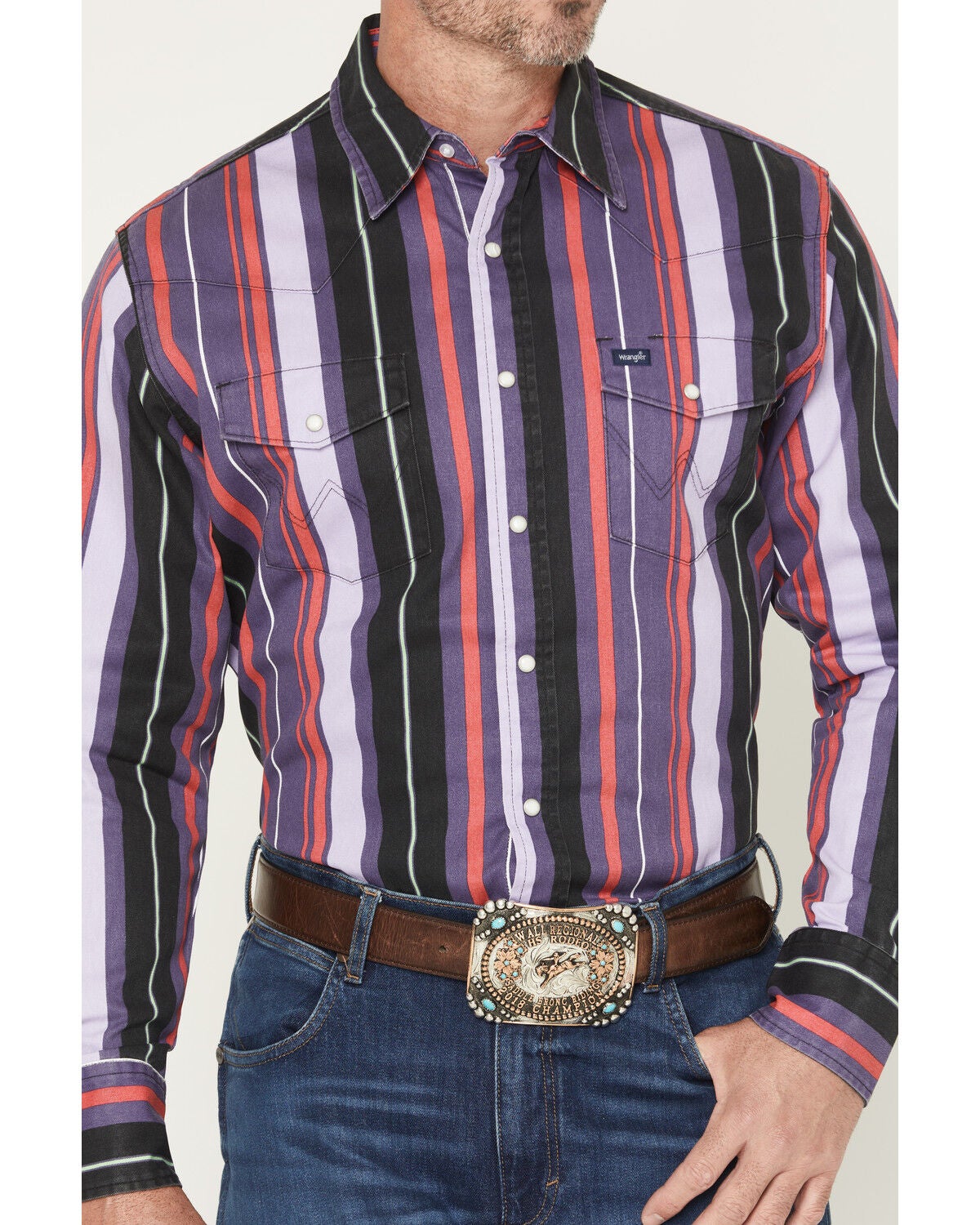 Image #3 - Wrangler Men's Vintage Brushpopper Striped Print Long Sleeve Snap Western Shirt, , hi-res
