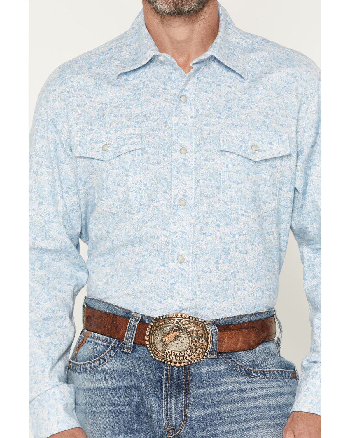 Image #3 - Wrangler Retro Men's Geo Print Long Sleeve Snap Western Shirt, Blue, hi-res