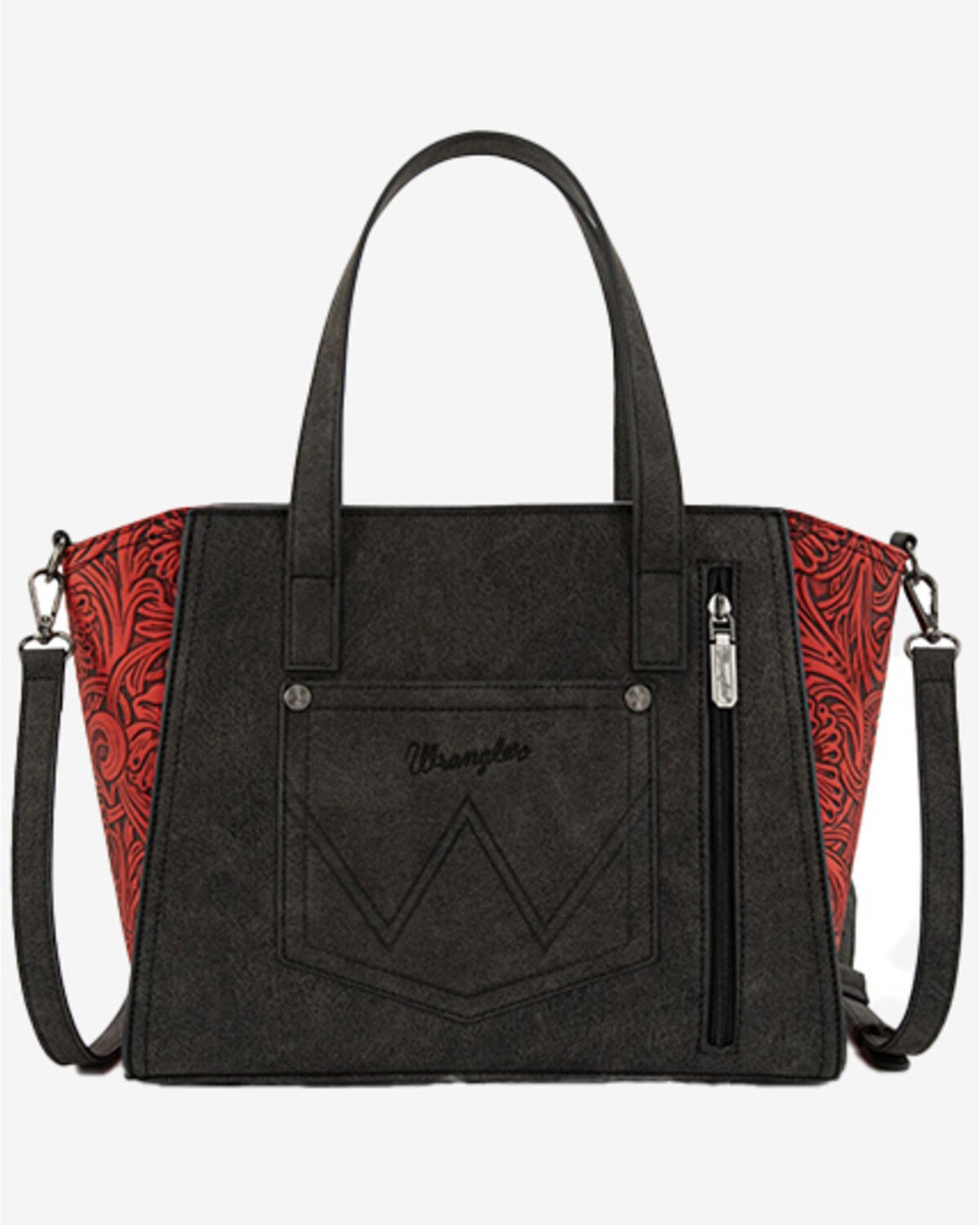 Image #2 - Wrangler Women's Cowhide Embossed Crossbody Tote Bag, Red, hi-res