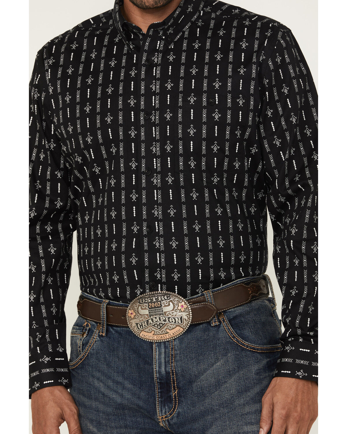 Image #3 - RANK 45® Tiki Room Striped Print Long Sleeve Button-Down Stretch Western Shirt, Black, hi-res