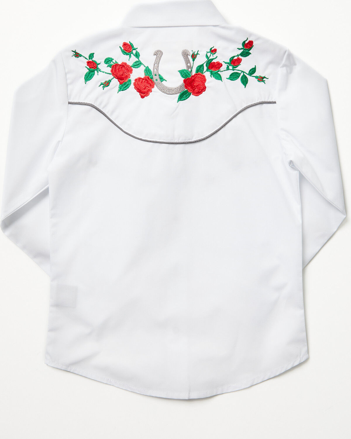 Image #3 - Rodeo Clothing Girls' Rose Horseshoe Embroidered Long Sleeve Pearl Snap Western Shirt, White, hi-res