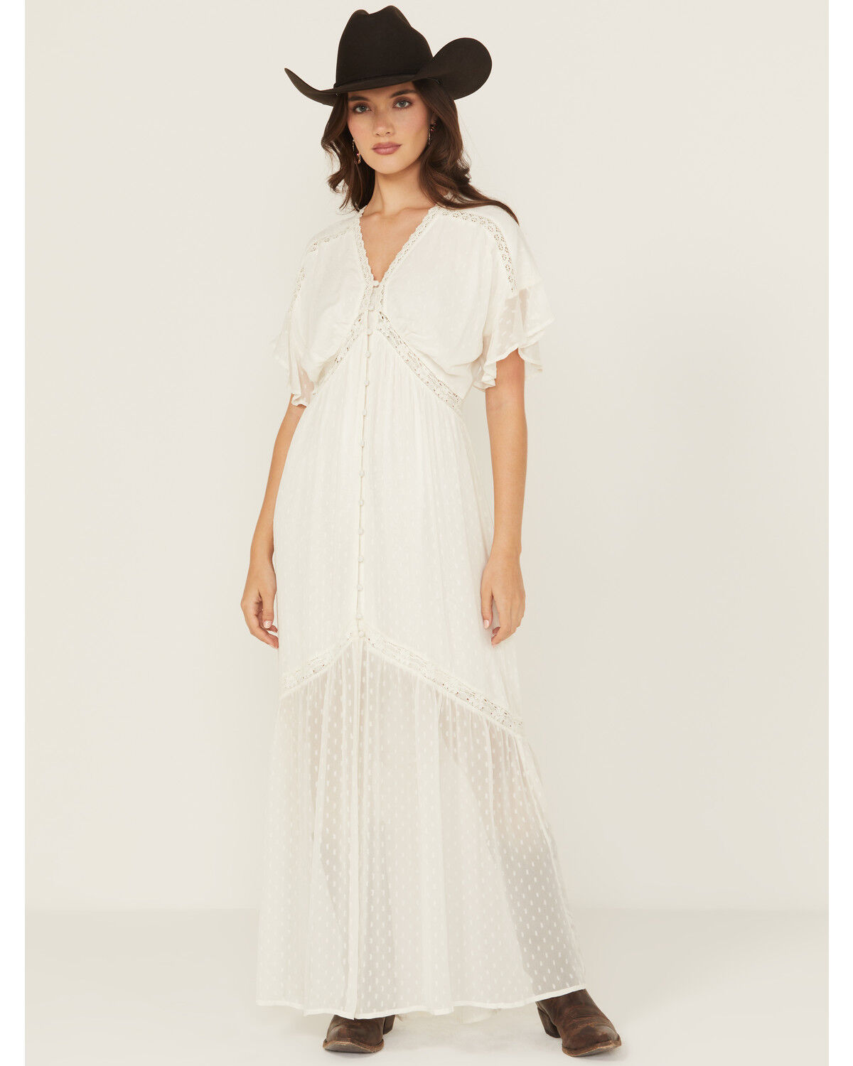Image #1 - Shyanne Women's Lace Inset High-Low Maxi Dress, Ivory, hi-res