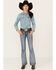 Image #3 - Miss Me Girls' Medium Wash Faded Stretch Bootcut Jeans , Light Blue, hi-res