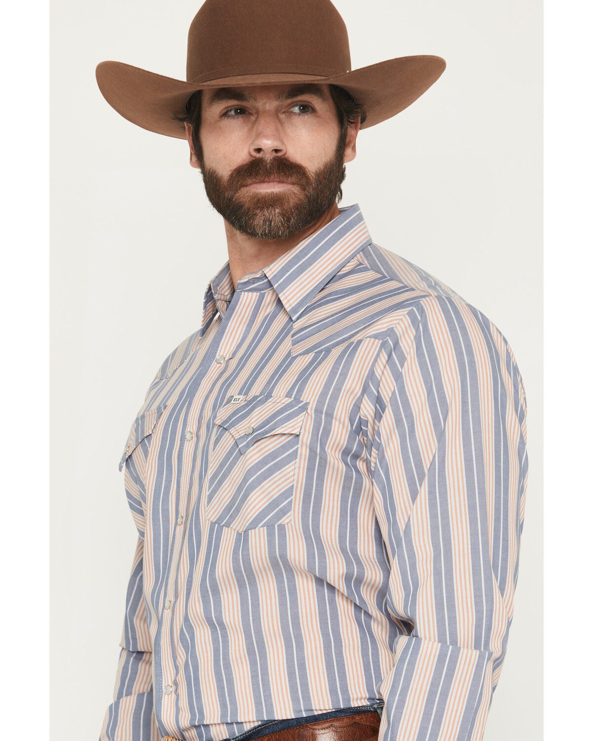Image #2 - Ely Walker Men's Striped Long Sleeve Pearl Snap Western Shirt, Navy, hi-res