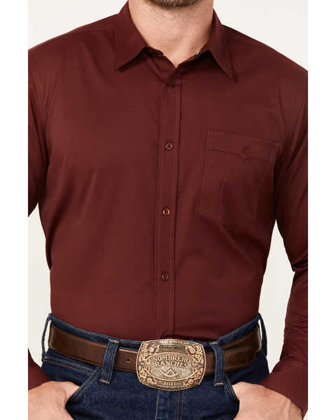 Image #3 - RANK 45® Men's Logo Long Sleeve Button-Down Performance Western Shirt, Wine, hi-res