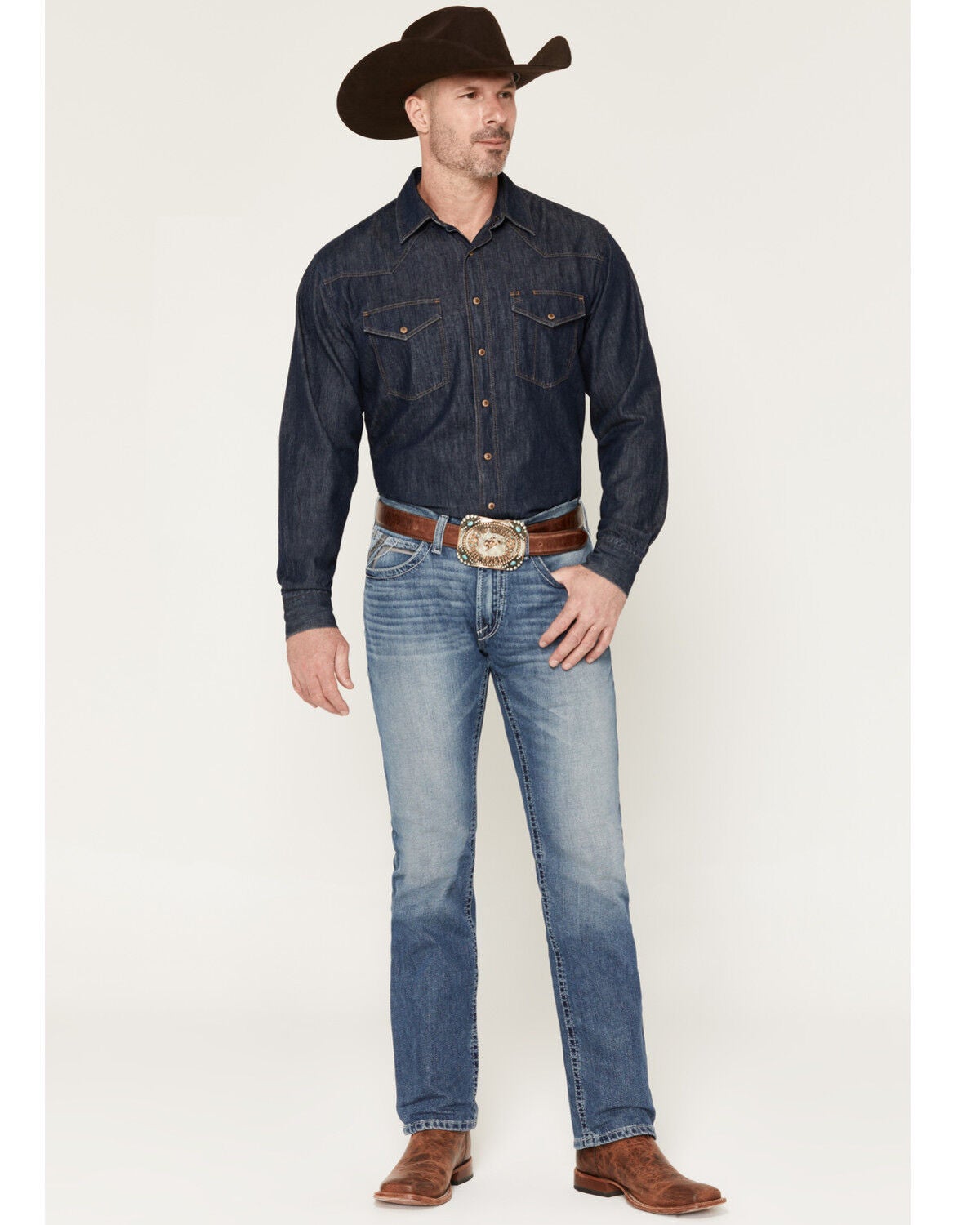 Image #1 - Ariat Men's M4 Logan Medium Wash Relaxed Straight Denim Jeans - Big, Medium Wash, hi-res