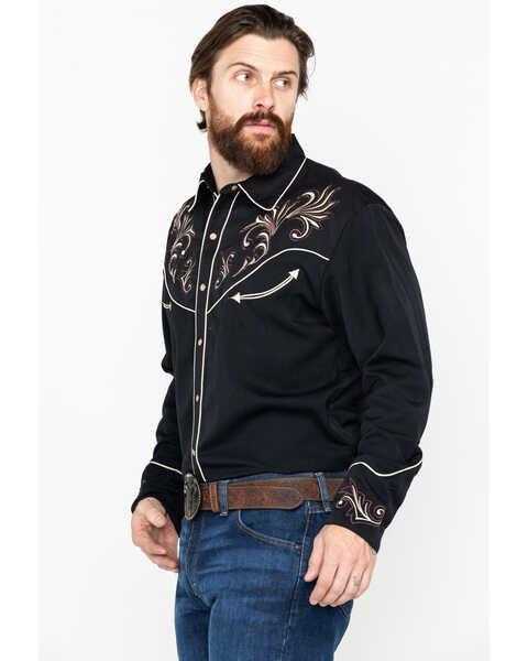 Image #3 - Scully Men's Embroidered Long Sleeve Western Shirt , Black, hi-res