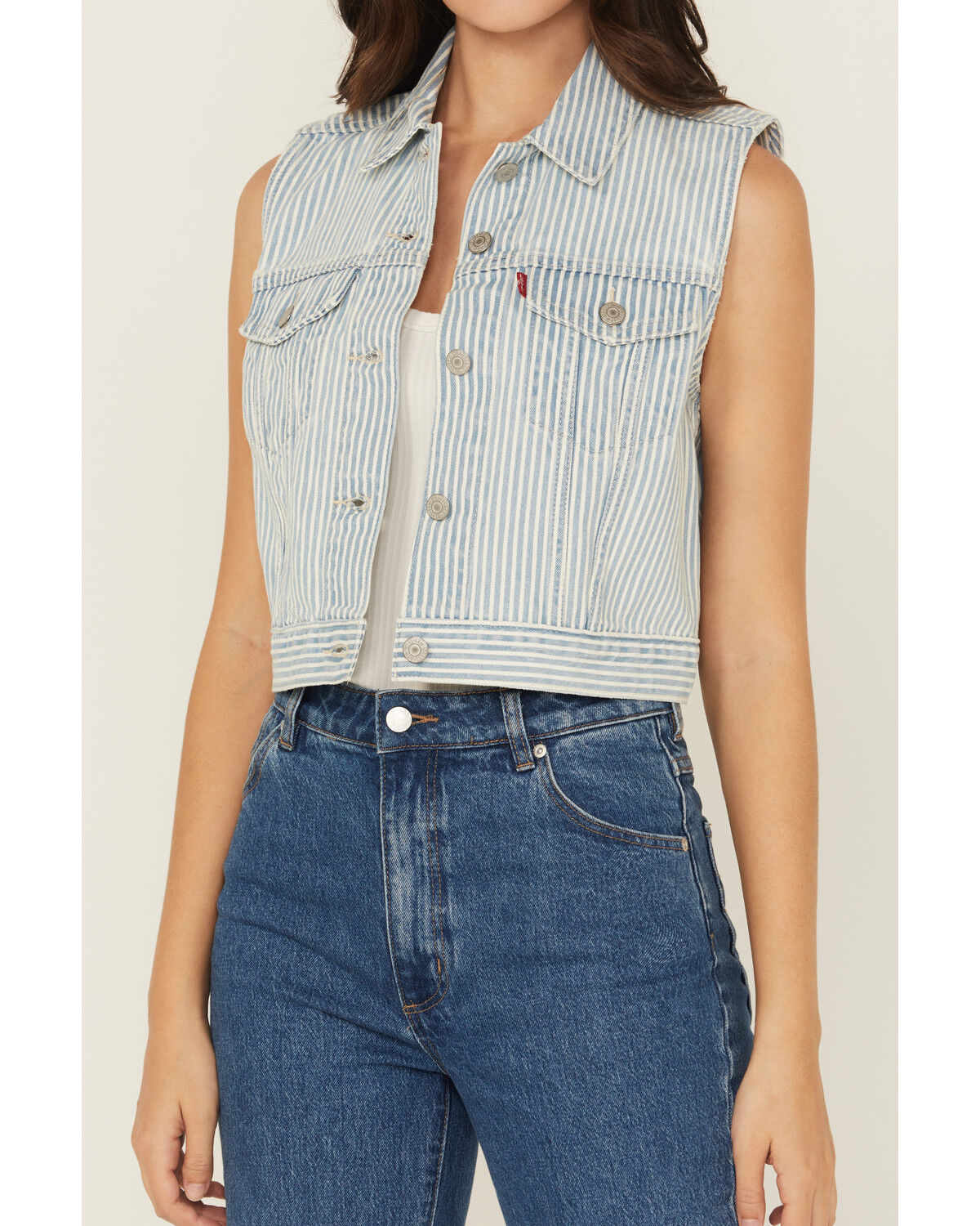 Image #3 - Levi's Women's Light Wash Striped Vest, Light Wash, hi-res