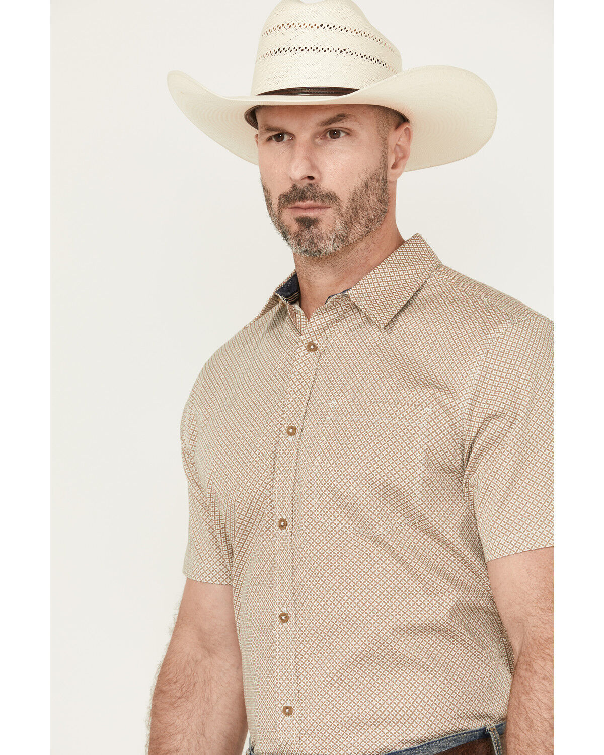 Image #3 - Cody James Men's Grill And Greet Geo Print Short Sleeve Button-Down Stretch Western Shirt - Tall, Tan, hi-res