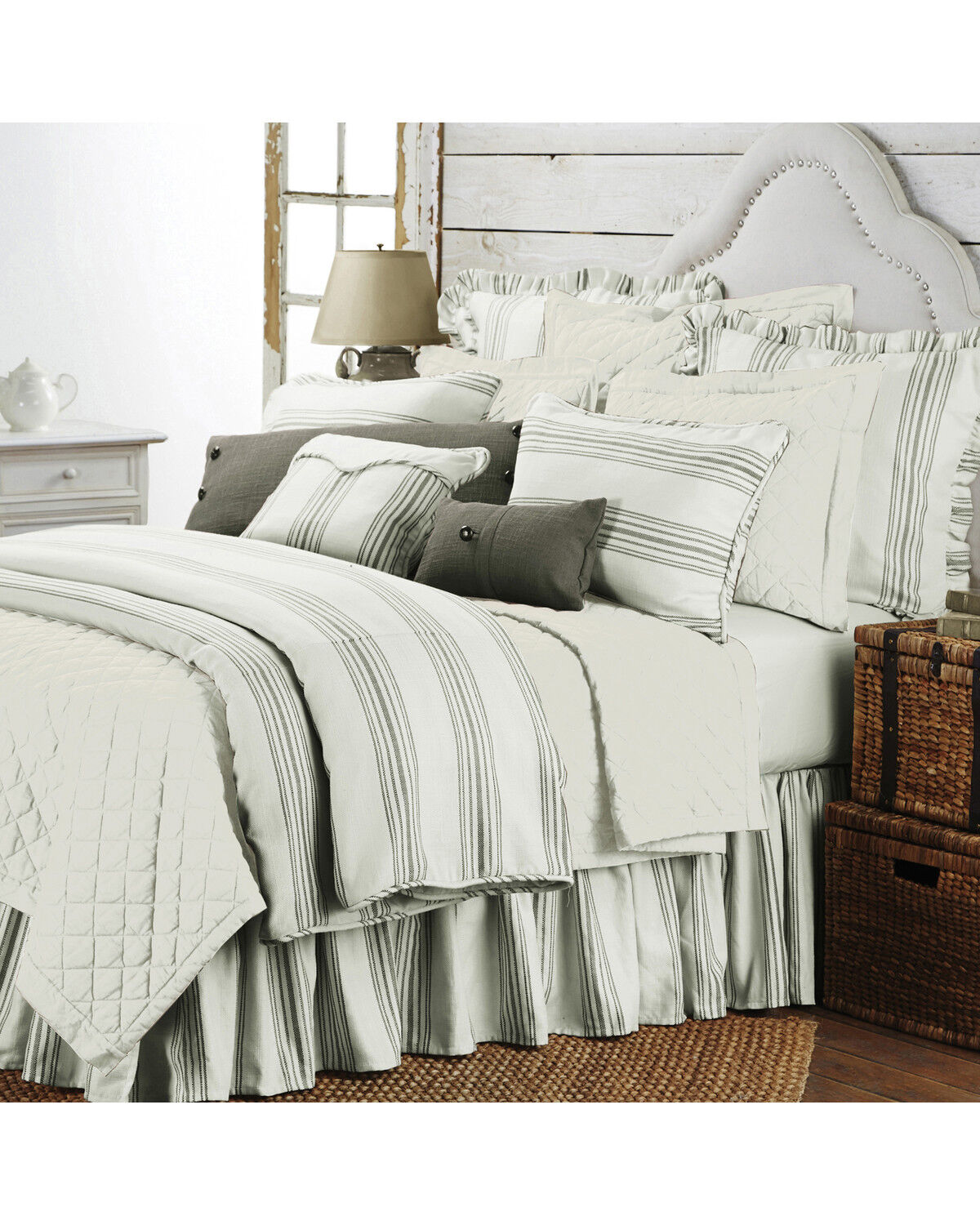 Image #1 - HiEnd Accents Prescott Striped Print Queen Duvet Set - 3 Piece, Navy, hi-res