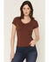 Image #1 - Blue Life Women's Lana Basic Lace V Neck Shirt, Chocolate, hi-res
