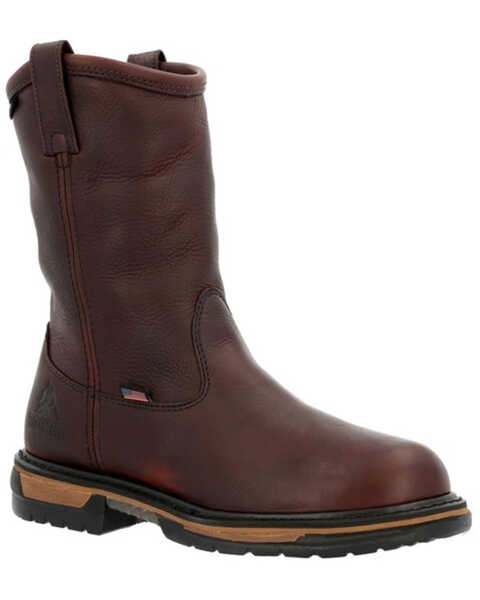 Rocky Men's Ironclad USA Waterproof Soft Work Boots - Round Toe , Brown, hi-res