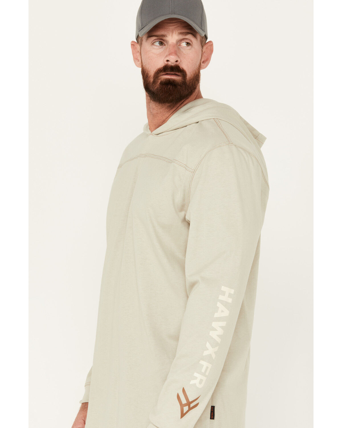 Image #2 - Hawx Men's FR Logo Hooded Long Sleeve Shirt, Taupe, hi-res