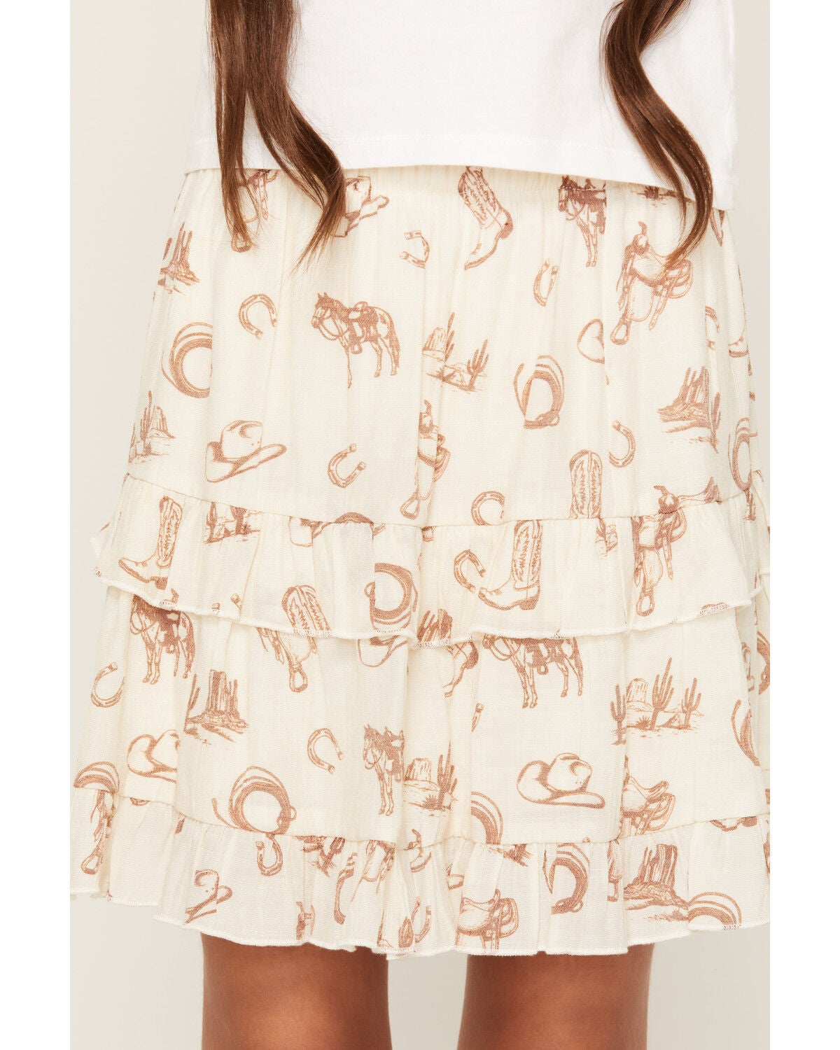 Image #2 - Self Esteem Girls' Western Print Skirt, Off White, hi-res
