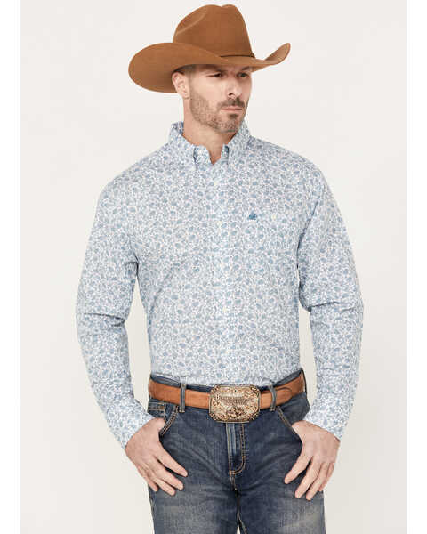 Wrangler Men's Paisley Print Long Sleeve Button-Down Western Shirt - Big , Teal, hi-res