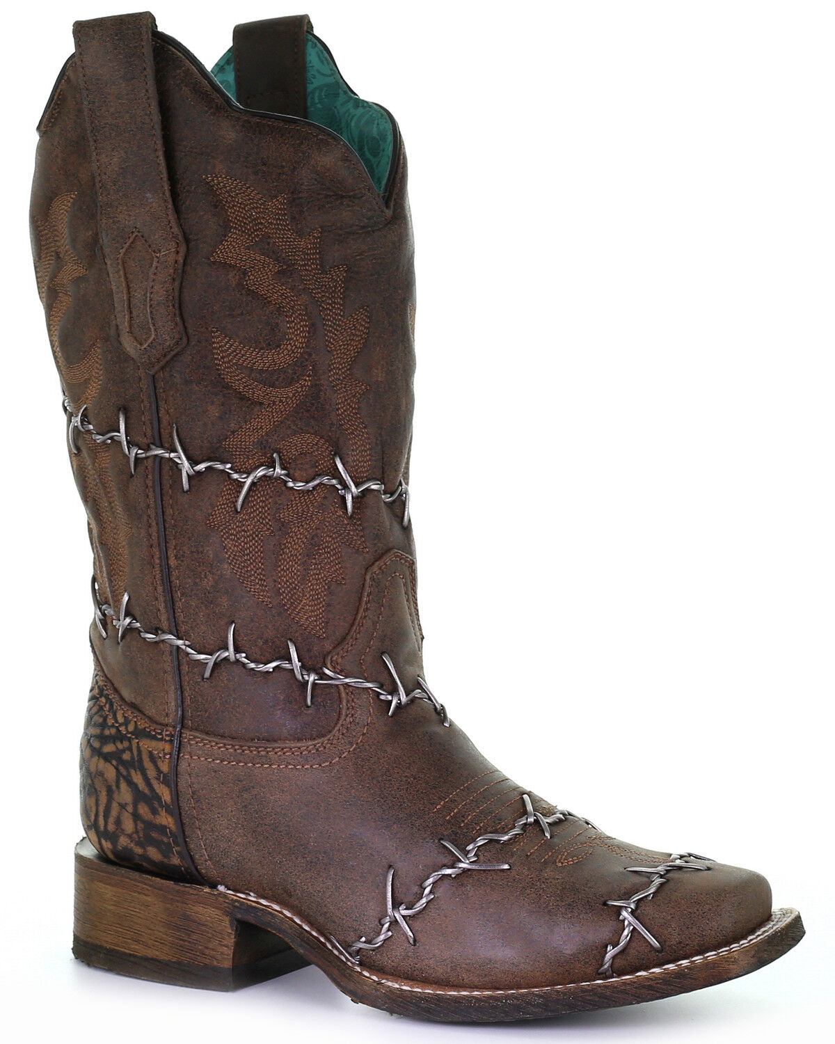 Image #1 - Corral Women's Barbed Wire Woven Western Boots - Square Toe, Brown, hi-res
