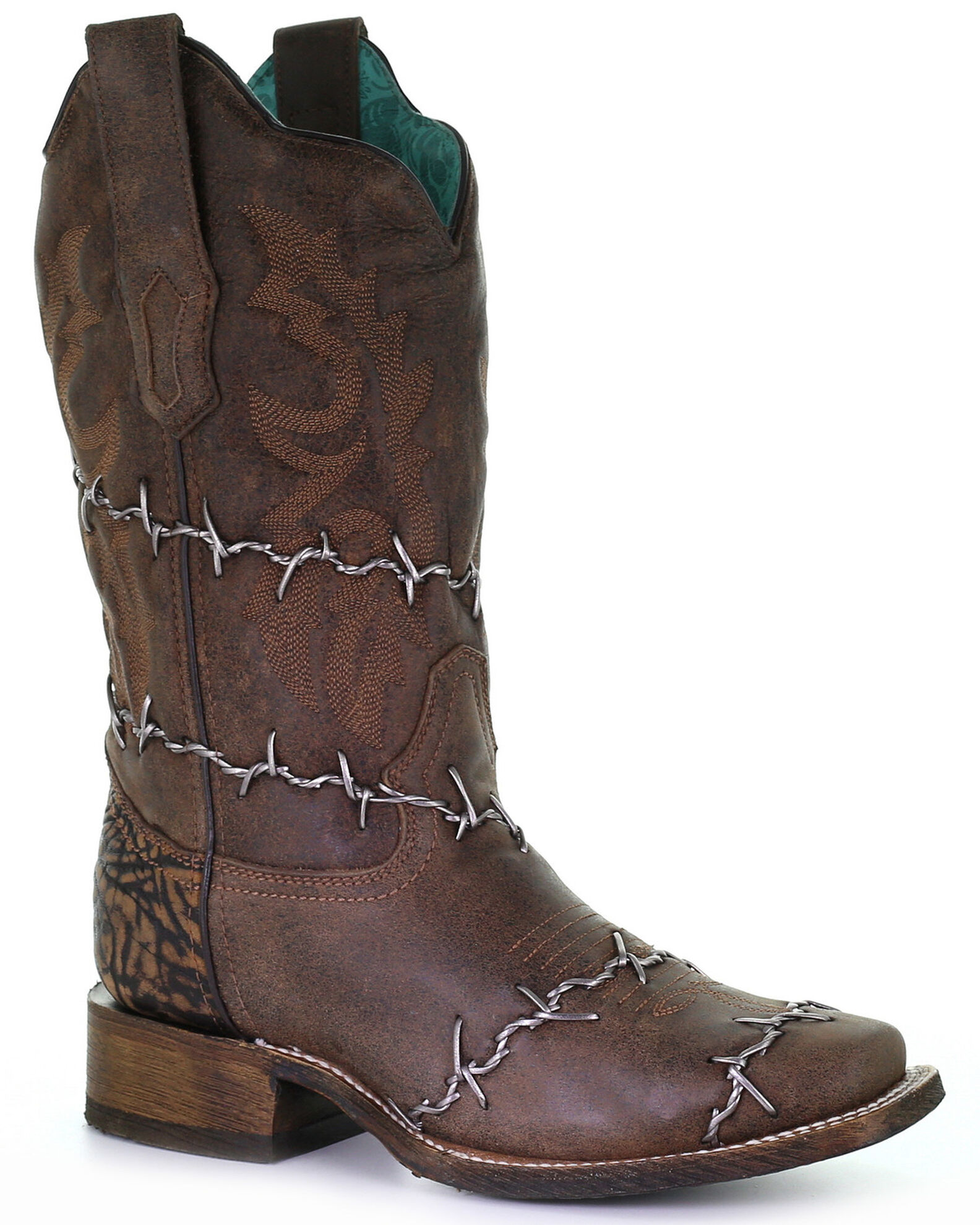 Image #1 - Corral Women's Barbed Wire Woven Western Boots - Square Toe, Brown, hi-res