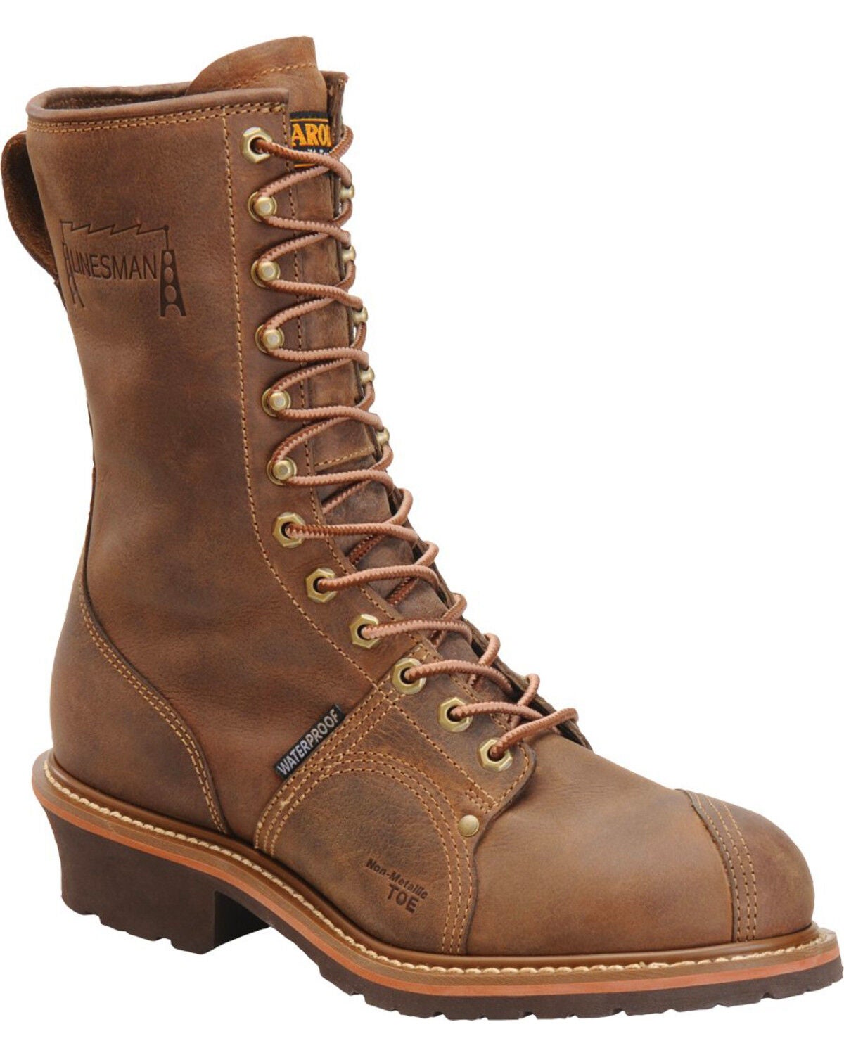 Carolina Men's 10" Waterproof Linesman Boots - Round Toe, Brown, hi-res