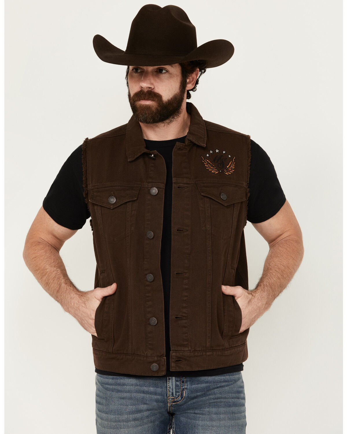 Image #1 - Moonshine Spirit Men's Revolt Trucker Cutoff Vest, Dark Brown, hi-res