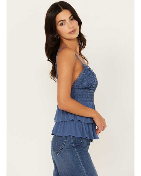 Image #2 - Tempted Women's Crochet Tiered Crop Cami, Blue, hi-res