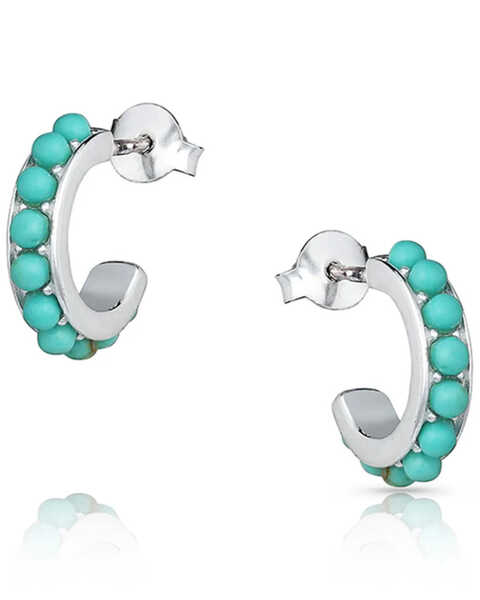 Image #1 - Montana Silversmiths Women's Studded In Turquoise Mini Hoop Earrings, Silver, hi-res