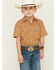 Image #1 - Ely Walker Boys' Western Print Short Sleeve Pearl Snap Western Shirt, Brown, hi-res